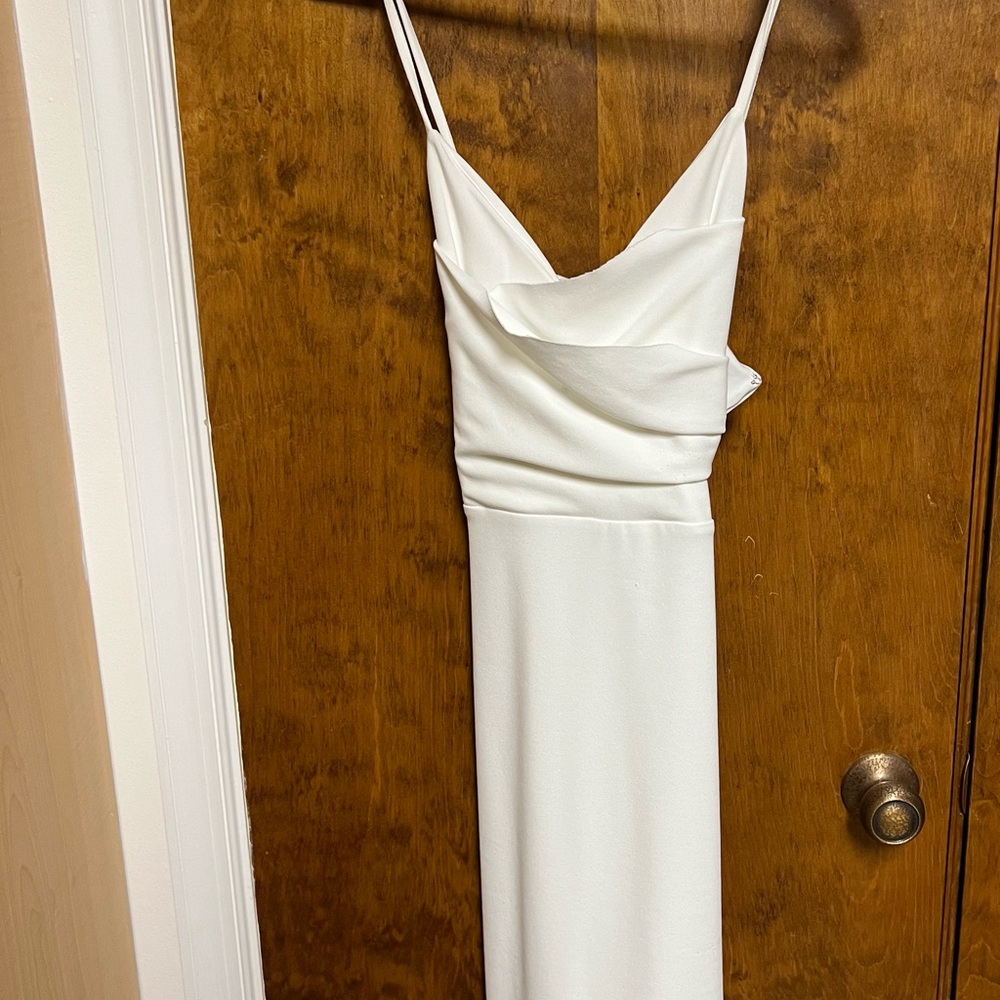 Windsor White Ruffle-Hem Mermaid Midi Dress